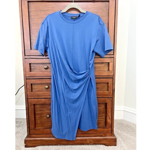 NWOT Theory Womens Blue Casual Mini T-Shirt Dress With Side Ruching Size Medium - Picture 3 of 14